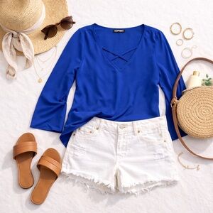 Express Royal Blue Long Sleeve Blouse